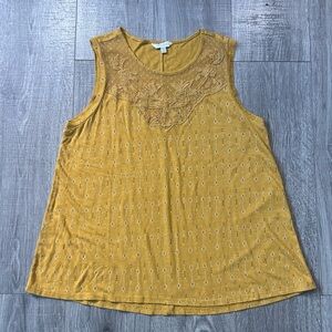 Lucky Brand Yellow Embroidered Tank Top